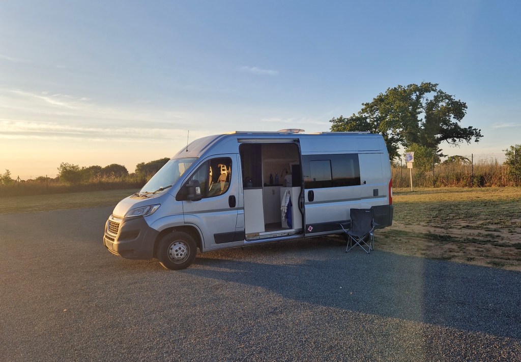 Our converted campervan, Frank, parked and ready for family travel adventures on the open road.