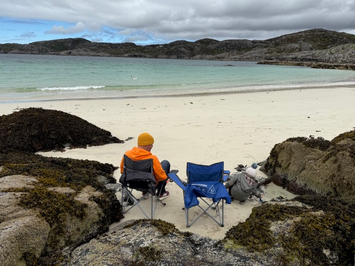 Beach setup at Achmelvich Beach in Scotland
