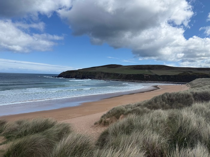 Remote white sand beach in Melvich, Scotland
