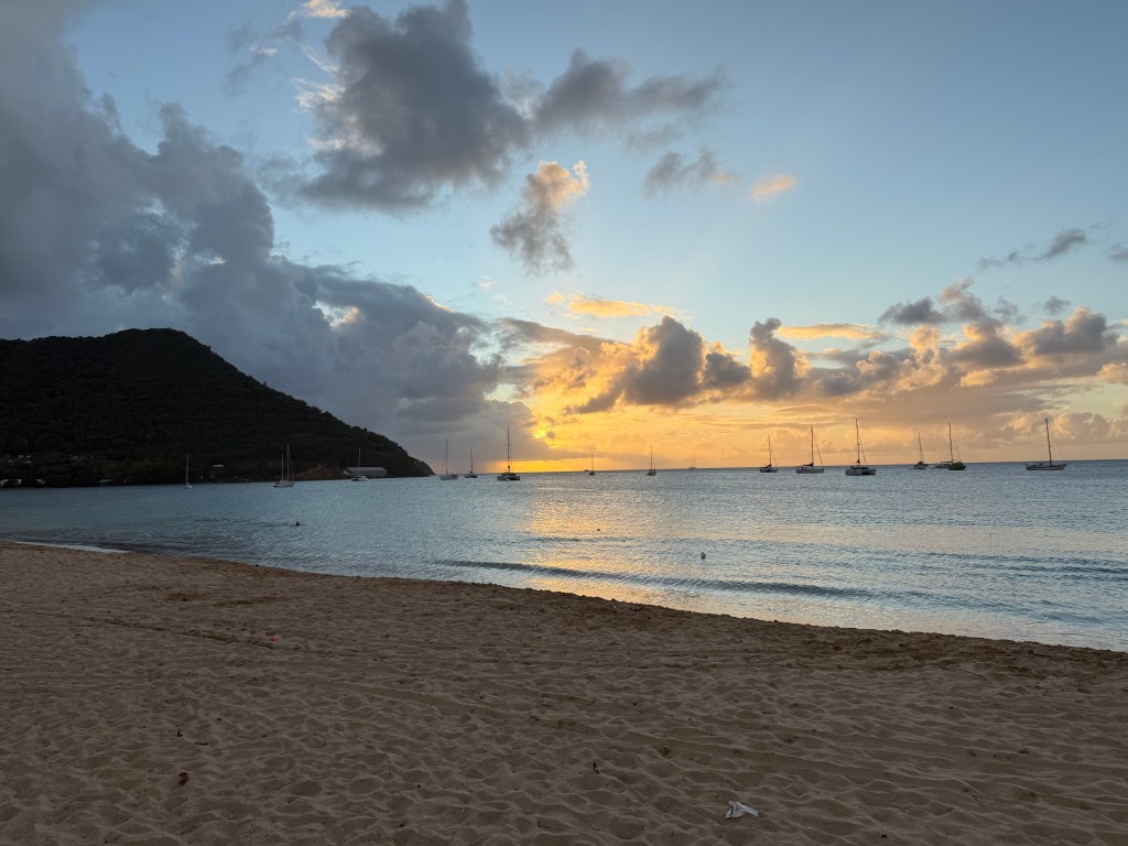 Final light of a Saint Lucian sunset fading into evening sky