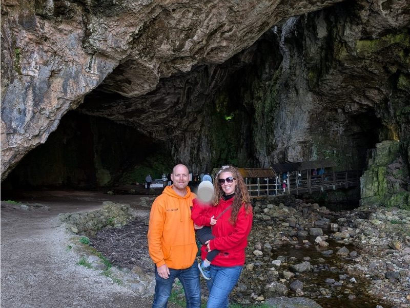 Family photo outside Smoo Cave on the North Coast 500