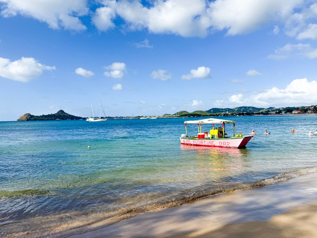 Floating bar in the water at Reduit Beach, Saint Lucia